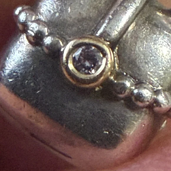 Authentic PANDORA PURSE Silver W/  CZ CLIP 14K YELLOW GOLD - Picture 5 of 5